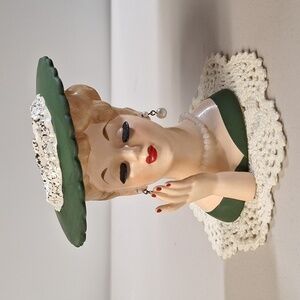 Vintage MCM 1958 Napco Lady Head Vase Green C3343C 5" Tall